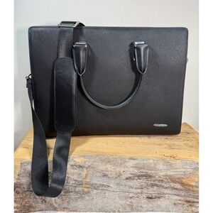 Bostanten Black Saffiano Leather Briefcase Laptop Bag Professional Slim 16in